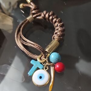 Brown Braided Bracelet with Charms